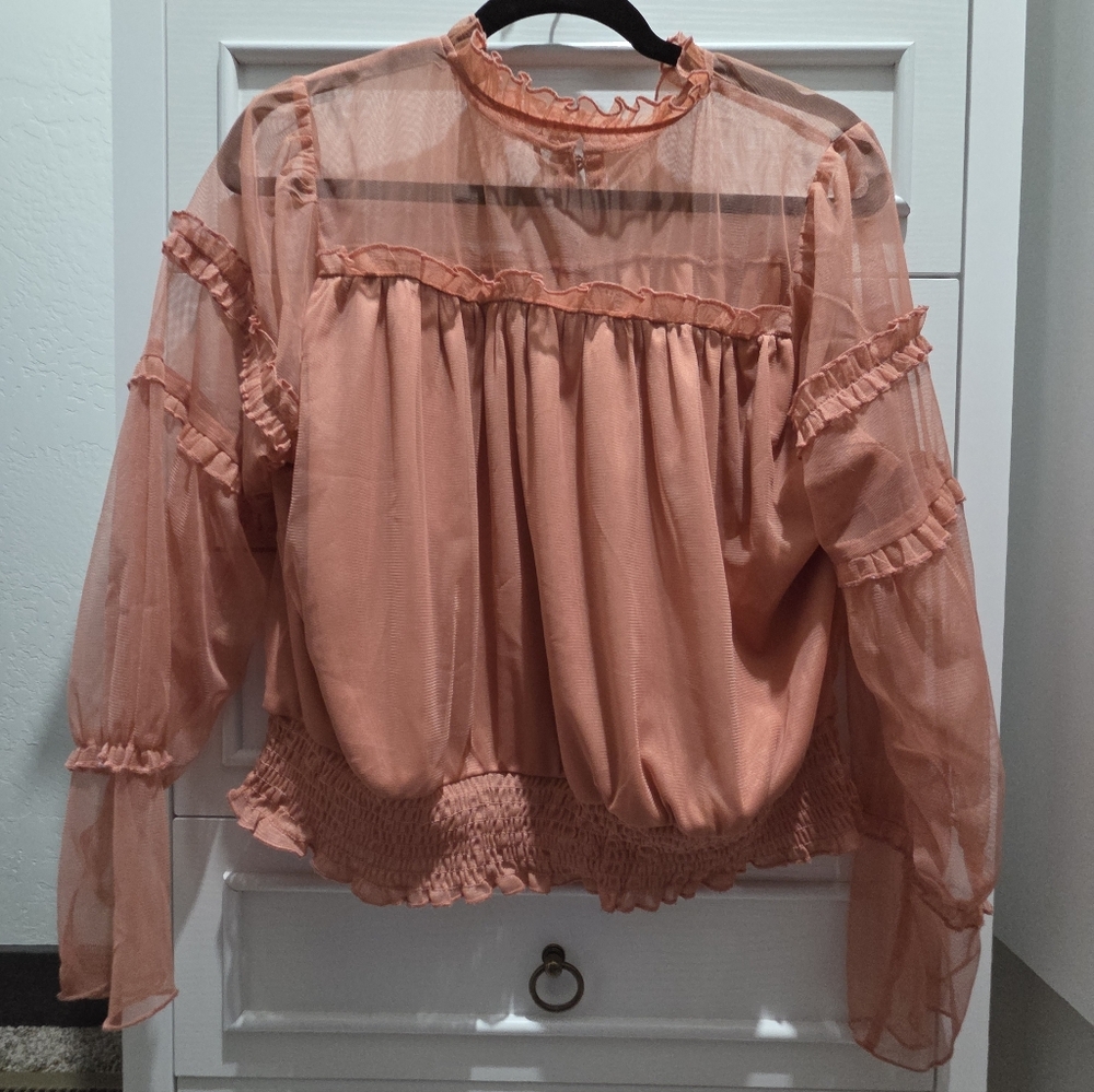 Chic Coral Ruffled Women's Blouse